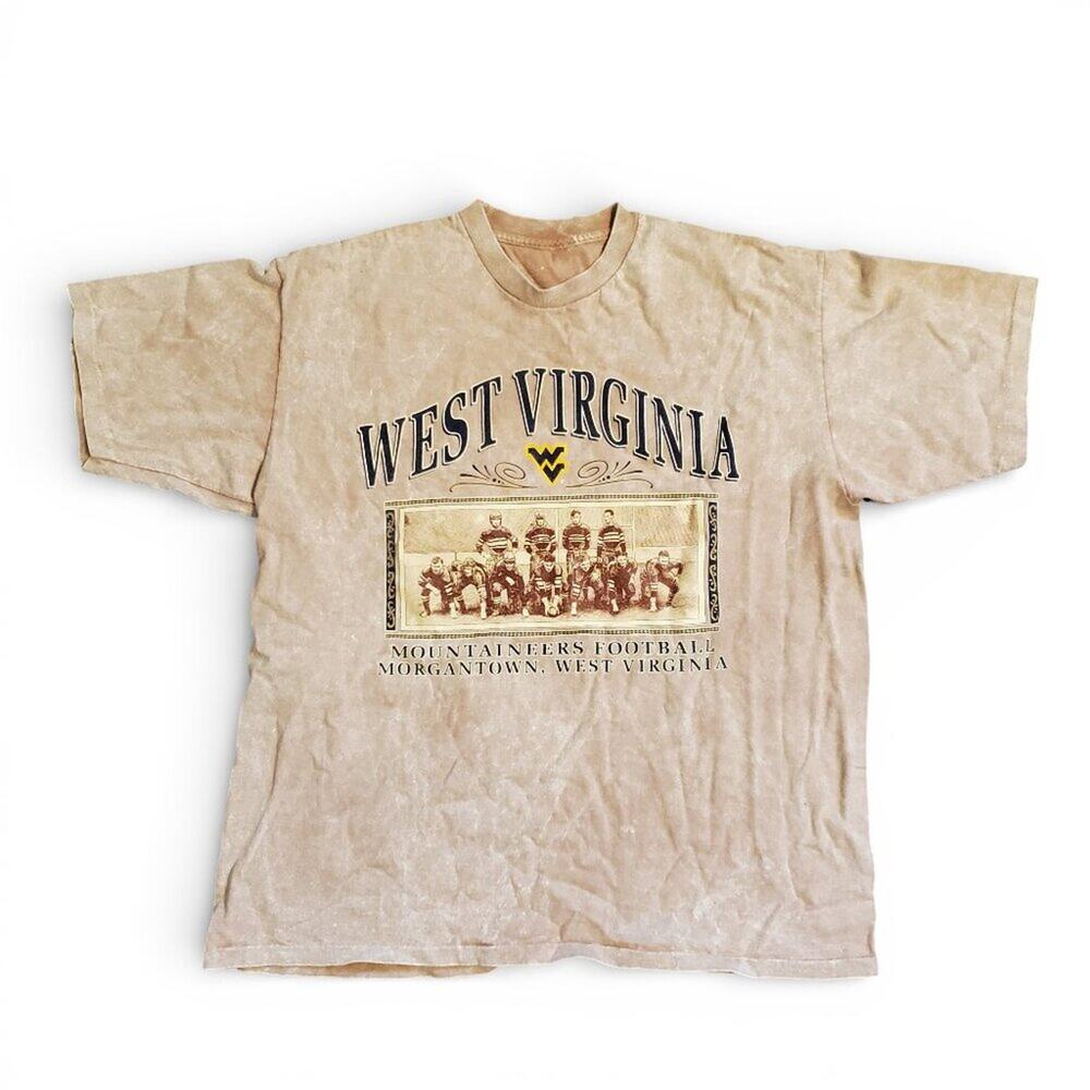 Vintage 80s 90s Tan West Virgiinia Mountaineers Morgantown Football Shirt